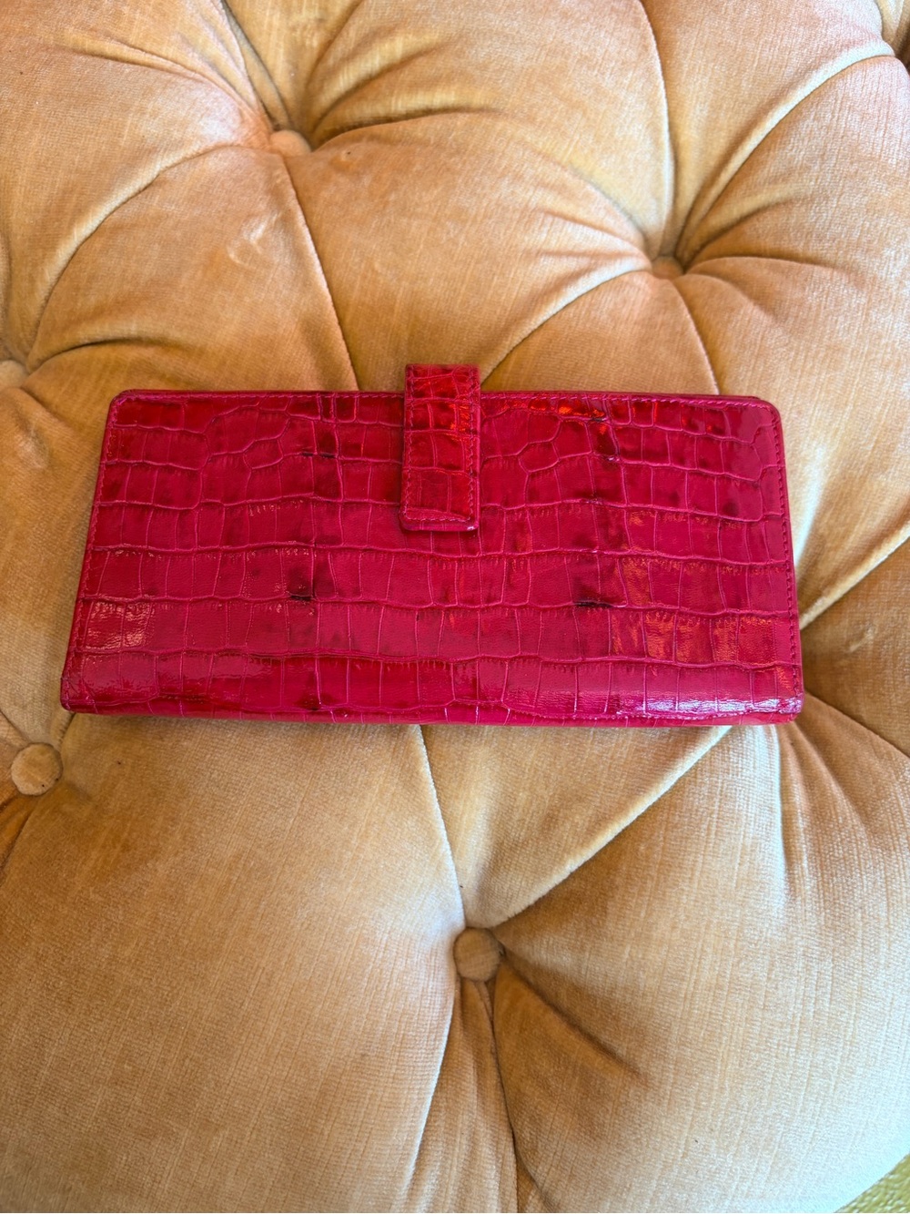 Lodis Red Croc-Embossed Leather Wallet Clutch - Women